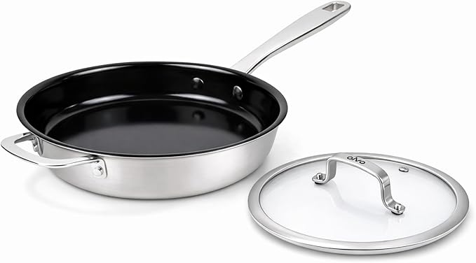 Alva Maestro 11-Inch Ceramic Nonstick Frying Pan + Glass Lid 5-Ply Stainless Steel Skillet PFAS-Free Induction and Oven Safe to 400°F Large Fry Pan for Family Meals Sautéing &amp Everyday Cookin