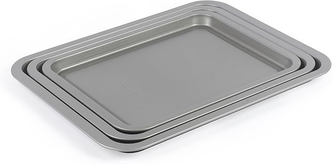 Salter Essentials 3-Piece Baking Tray Set – Non-Stick Coating 31/35/39 cm Stackable Oven Sheets Dishwasher Safe Easy to Clean Made in The UK Durable Chip Trays Lightweight PFOA-Free BW13674
