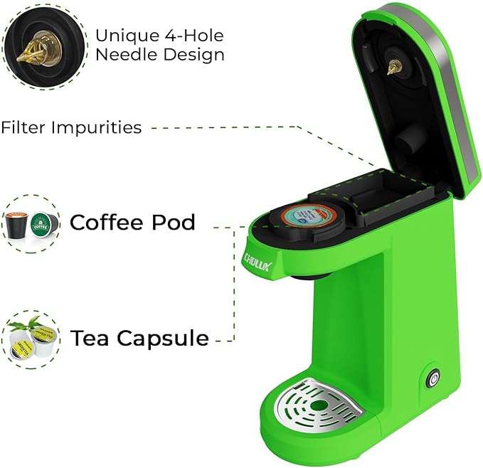CHULUX Single Serve Coffee Maker Small Single Cup Coffee Maker for K pod and Ground Coffee Green