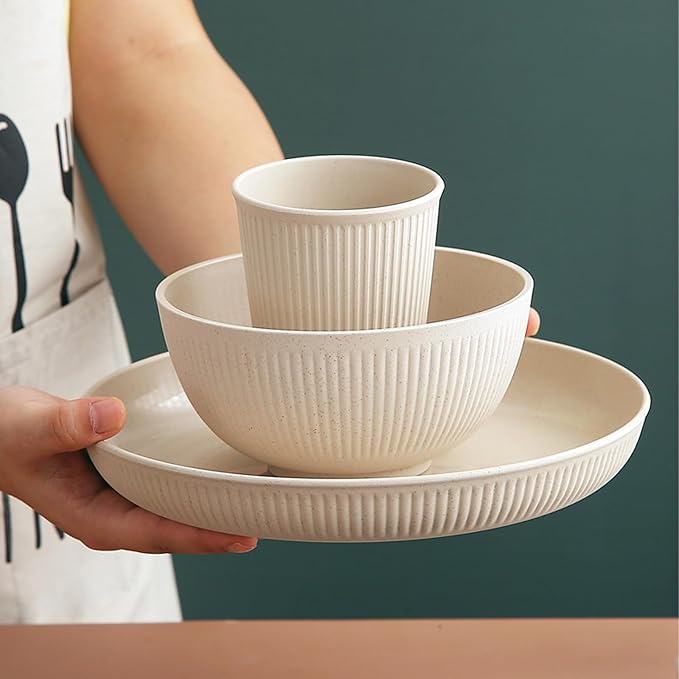 OFYDNR 12Pcs Dinnerware Sets Plates Bowls and Cups Sets Dishwasher and Microwave Safe