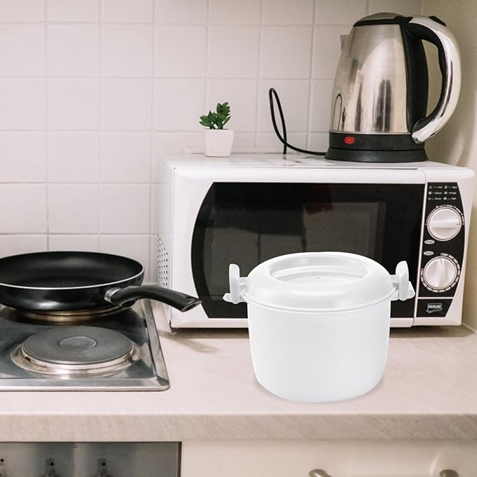 EKsma Microwave Rice Cooker for Small Multifunction Insulated Lunch Box Cookware for Microwave Oven Airtight Food Storage for Rice Veggies and Casseroles(White)