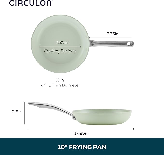 Circulon Halo with LaserDefense Ceramic Nonstick Frying Pan Made without PFAS Compatible with All Stovetops Dishwasher and Oven Safe 10 Inch Skillet - Sage