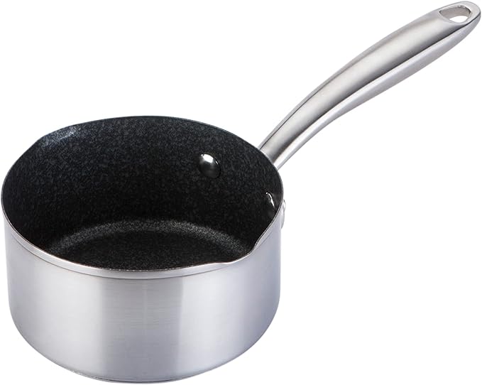 Prestige Scratch Guard Non Stick Milk Pan with Pouring Lip 14cm - Stainless Steel Milk Pan Scratch Resistant Suitable for All Hobs Oven &amp Dishwasher Safe Durable Cookware