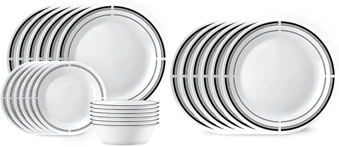 Corelle 18-Piece Dinnerware Set + 6 Corelle Dinner Plates | Vitrelle Glass Plates and Bowls Lightweight and Durable