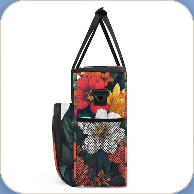 Iridescent Flowers Coffee Maker Carrying Bag Portable Travel Storage Tote Bag Compatible with K-Mini or K-Mini Plus Single Serve Coffee Brewer Carrying Case with Multiple Pockets &amp Shoulder Stra