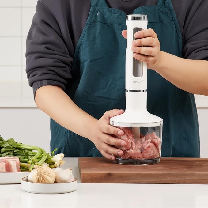 SHOOV Cordless Rechargeable 3 in 1 Hand Blender &amp Mixer Stainless Steel Stick Detachable 8 Speed + Turbo Easy to Clean Safety lock with LED white lights USB charge