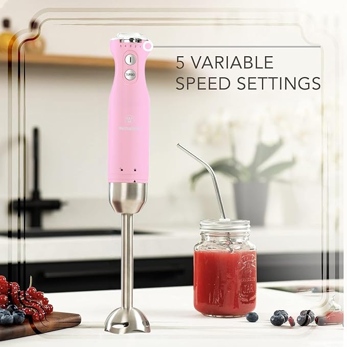 Westinghouse Hand Blender - 5-Speed Immersion Blender with Turbo Function Stainless Steel Blades &amp Rod 500W Power Detachable Easy Clean Design Best for Smoothies &amp Soups - Retro Appliance