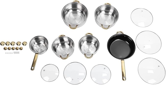 Premium Stainless Steel Cookware Set Rustproof and Stick Proof Safe for Home Kitchen and Restaurant Use (Gold Handle)