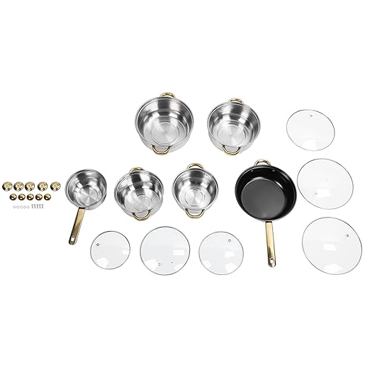 Pots and Pans SetPremium Stainless Steel Cookware Set - Proof and Stick Proof Pan and Pot Set with Gold Handles and Kettle - Ideal for Home Kitchens and Restaurants (Gold Handle)