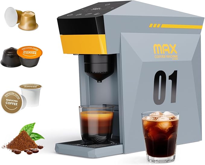 BENFUCHEN 4 in1 Single Serve Coffee Maker 19 Bar Espresso Coffee Machine For KCup/Nespre sso OriginalLine Capsules/Ground Coffee Single Cup Coffee Brewer 1400W Fast Brew in 1 Minute Cloud Gray