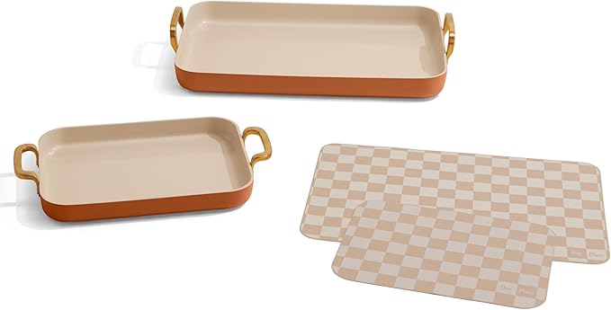 Our Place Essentials 4-Piece Griddle Pan Set | Nonstick Griddle Standard &amp Mini with Reusable Silicone Oven Mats | Thermakind™ PFAS-Free Nonstick Oven Safe Stovetop to Oven Versatility | Terraco