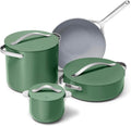 Caraway Cookware+ Collection - Specialty Cookware Set - Petite Cooker Stir Fry Pan Rondeau &amp Stock Pot - 3 Lids &amp Storage Organizer Included - Sage