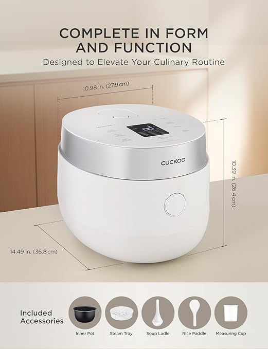 CUCKOO Micom Rice Cooker 8-Cup Uncooked / 16-Cup Cooked with Induction Heating Technology Versatile Rice Maker with 12 Menu Options and Steam Plate Voice Guide White (CR-HA0810FW)