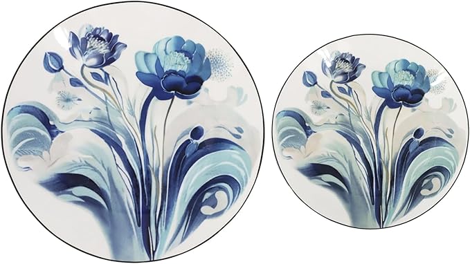 16‑Piece Porcelain Dinnerware Set with Floral Design – Round Plates Bowls and Mugs Microwave &amp Dishwasher Safe Tableware for 4 (Blue)