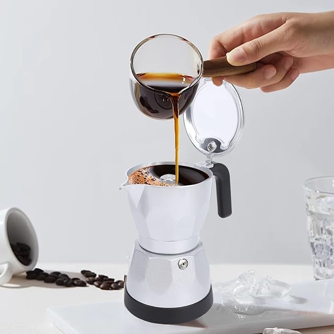 Electric Mocha Pot 3 Cup Aluminum Machine Portable Electric Italian Cuban Coffee Maker with Detachable Base Mocha Maker for Home Travel Office (Silver)