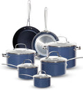 Nuwave Healthy G11-Pots and Pans Set Non Stick 9H Near-Diamond Hardness Scratch-Resistant Works on All Stovetops PFAS Free with Frying Pans Saucepans &amp Glass Lids Stay-Cool Handles Deep Blu