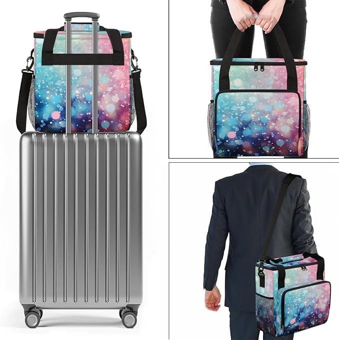 Glitter Coffee Maker Carrying Bag Blue &amp Pink Portable Travel Storage Tote Bag Compatible with K-Mini or K-Mini Plus Single Serve Coffee Brewer Carrying Case with Multiple Pockets &amp Shoulder