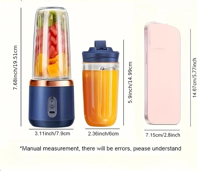 6 Blades Electric Juicer Cup 2 Cups Compatible For Travel Portable Mixer Usb Charge Fresh Fruit Juice Personal Blender Smoothie(Blue with 1 Cup)