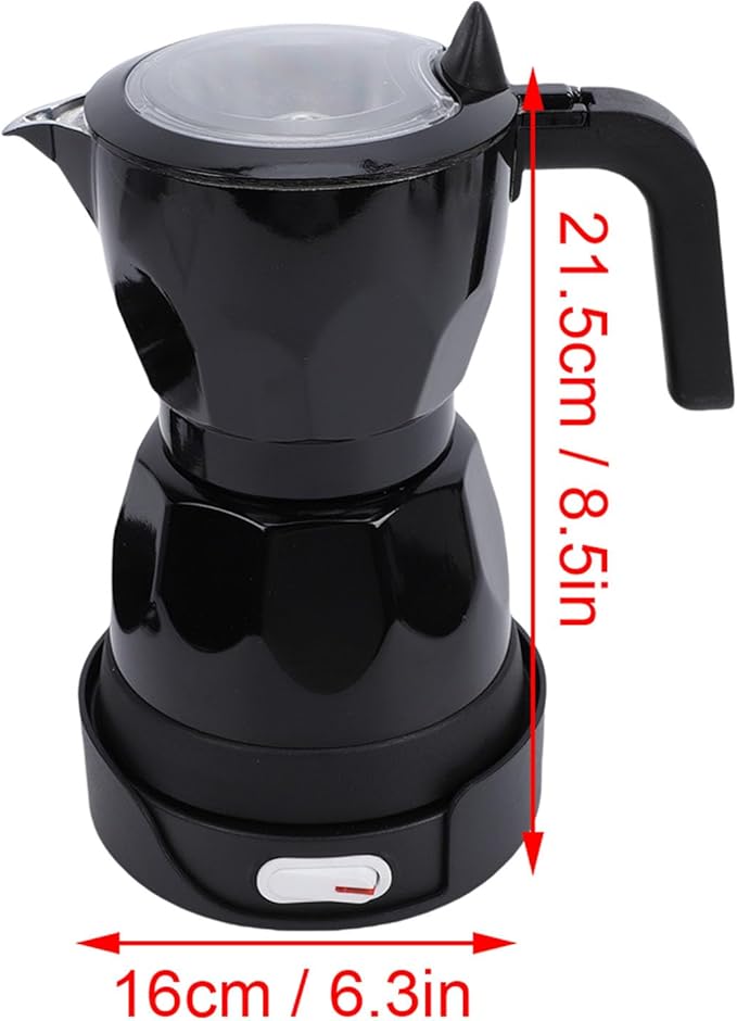 Coffee Pot Food Grade 3 Cup Capacity Aluminum Electric Coffee Maker with Transparent Top for Home Use (Black)