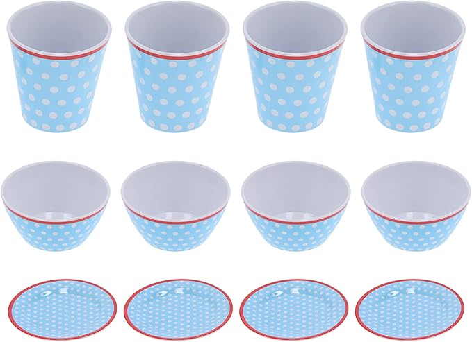 Alvinlite Dinnerware Set 12PCS Reusable Light Blue Dot Bowl Dish Set Tableware Set for Restaurant Kitchen
