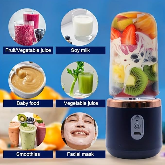 Fit for 400ml USB Rechargeable Portable Blender - 1500mAh Smoothie Maker with 6 Stainless Steel Blades Juice Shaker Bottle for Home and Travel(4)