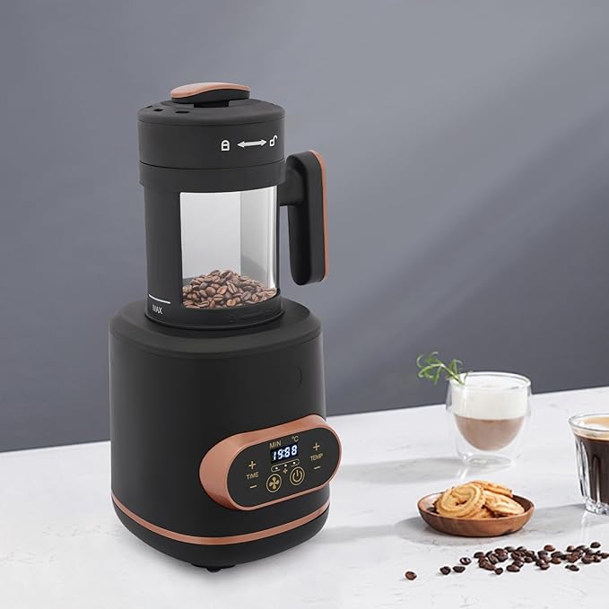 Coffee Bean Roaster Machine 1500W Electric Coffee Roaster Machine with LED Display and Intelligent Control 0.22 lbs Capacity Coffee Bean Roasting Tools for Home Office Restaurant