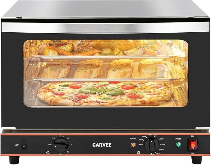 Garvee Commercial Convection Oven Countertop 46L/42Qt 1800W Toaster 3-Tier Electric Oven w/Front Glass Door Trays Wire Racks Clip Gloves 120V