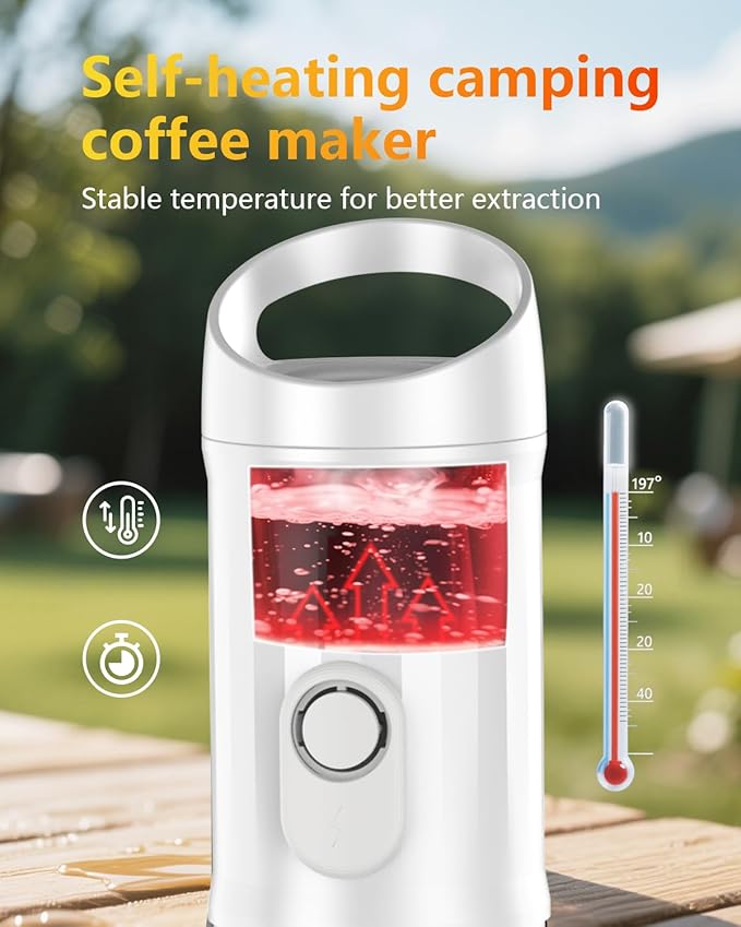 Portable Espresso Machine 3Minute Auto Heat12V Rechargeable Electri Coffee Maker 20 BaCompatible with NS DG Capsules and GroundCoffee for Camping Travelling RVing HikingandOffice (White)