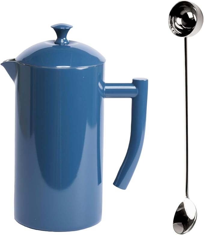 Frieling Double-Walled Stainless Steel French Press Coffee Maker Navy 34 Ounce Plus 18/10 Stainless Steel Coffee Scoop/Stirrer 2 TBLS