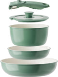 Redchef Ceramic Cookware Set Removable Handle Pots and Pans Non-Stick Rv Cookware Set Non-Toxic Pots and Pans Set No PFAS PTFE PFOA Detachable Pots and Pans Dishwasher &amp Oven Safe (Green)