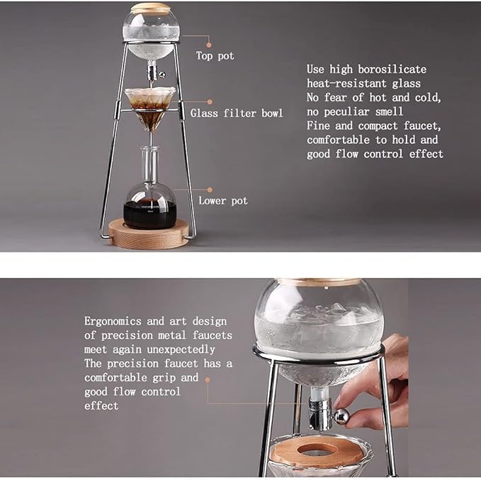 Habiba Iced Drip Coffee Maker Durable Cold Brew Coffee Maker 500ML/16.9oz 4-6 Cups Iced Drip Coffee Maker Coffee Maker with Adjustable Dripper ＆ Filter Reusable