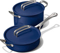 Risa Induction Cookware Pot and Pan Set - Nonstick Ceramic Coating Stainless Steel Handle Cookware Set - 10 inch Pot 11 Inch Pan w/Lid - Deep Blue - Kitchen Sets for Cooking