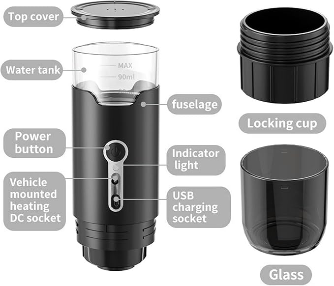 Yosoo Portable Electric Coffee Machine 15 Bar Pressure Cordless Heating Automatic Coffee Maker Compatible with Capsules Ground Coffee for Travel Hiking Camping Office