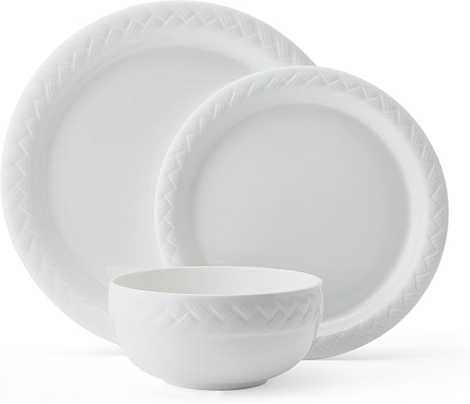 Mikasa Shay Bone China Lightweight Chip Resistant 12 Piece Dinnerware Set Service for 4 White