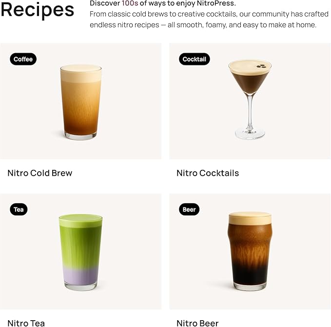 NitroPress Pro Electric Nitro Cold Brew Coffee &amp Cocktail Maker Machine Air-Powered Nitro Coffee Maker &amp Nitrogen Infuser Coffee Matcha Cocktails &amp Drinks Stainless Steel Home Bar Bevera