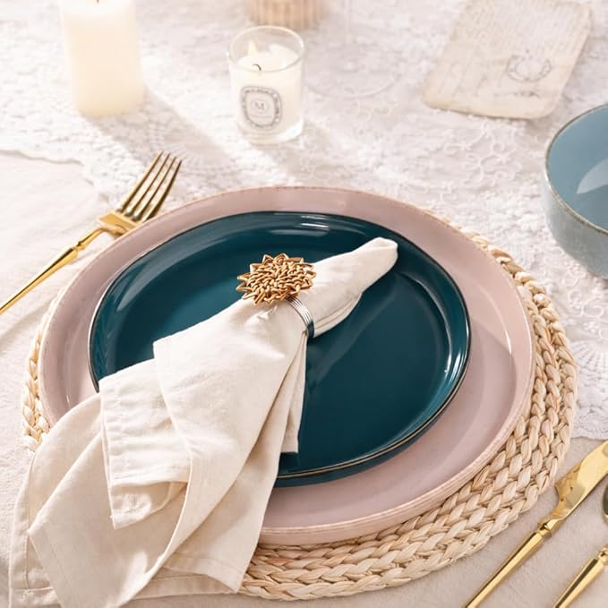 AmorArc Ceramic Dinnerware Sets for 4 12 Pieces Handpainted Plates and Bowls Set with Rustic Terracotta Underside Scratch Resistant Stoneware Dishes Set Dishwasher &amp Microwave Safe Multi-Color