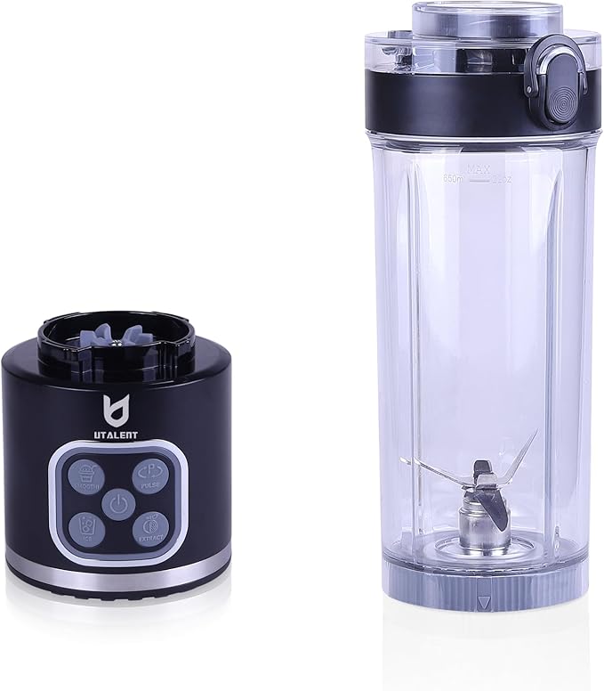 UTALENT Cordless Portable Blender 25 oz removable Vessel Powerful Personal Blender For-Smoothies Ice Crush 4 Programs Leakproof-Lid &amp Sip Spout USB-C Rechargeable Dishwasher Safe Parts Bl