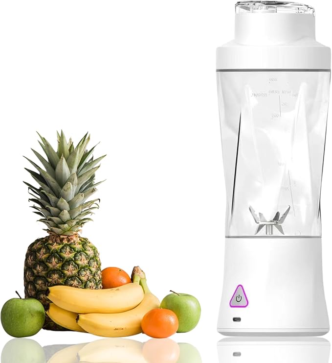 Portable Juicer Blender USB Rechargeable Smoothie Maker with 6 Upgraded Blades and 6000mAh Battery 700ml/24oz Capacity Ideal for Smoothies Protein Shakes Travel and Office (White)