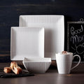 Vikko DinnerWare Sets16 Piece Dinnerware Set 4 Dinner Plates 4 Dessert Plates 4 Bowls 4 Mugs Fine Mesh Design Service for 4 Ceramic Dinnerware Sets Ivory