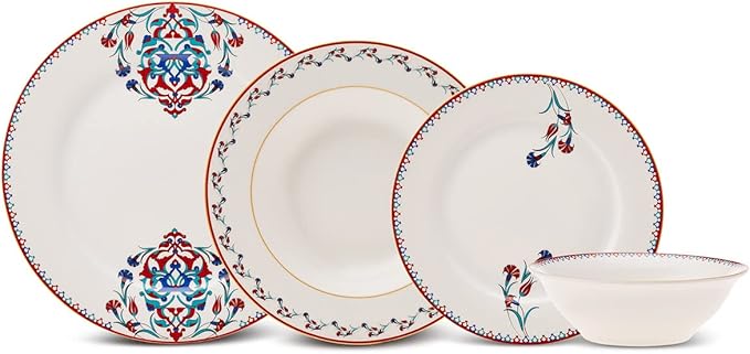 Karaca Nakkas 24-Piece Porcelain Dinner Set for 6 People Unique Design Crockery and Plates Daily and Special Occasions Chic and Elegant Table Service