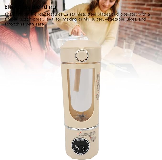 Haofy Portable Blender Mini Blender Travel Blender 700ML 12 Stainless Steel Blades Rechargeable with 1500mAh Battery Magnetic Induction Technology for Gym (Beige)