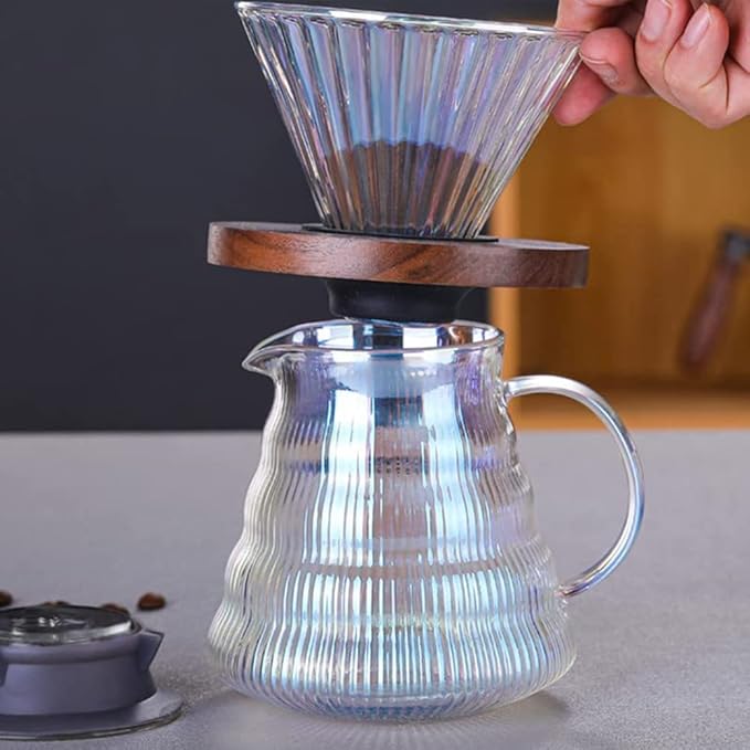 Pour Over Coffee Maker Set with Dripper500ml Glass Coffee Server SetV60 Glass Coffee Dripper with Wood Base for Home Office Gift