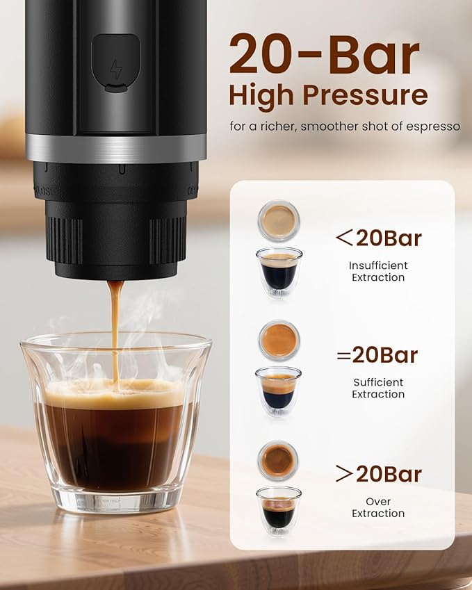 Portable Espresso Maker 20 Bar Electric Espresso Machine for Travel Camping Rechargeable USB-C Mini Coffee Maker for NS Capsule Pods and Ground Coffee Matte Black