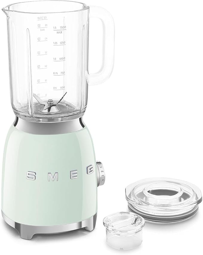 SMEG BLF03 Retro Style Blender – 600W Countertop Blender with 48 oz BPA-Free Jug 3 Speeds + Pulse Ice Crush &amp Smoothie Functions – 50s-Inspired Design-Pastel Green