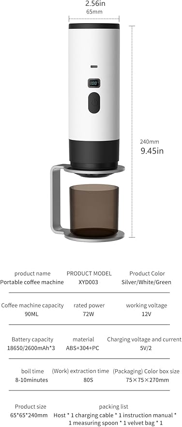 Portable Electric Espresso Coffee Maker Rechargeable Capsule Machine 90ML Tank 120ML Cup 5 Colors (Starry Sky Grey Standard Version without stand and storage bag)