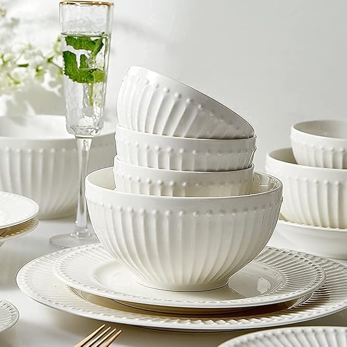 Dinnerware Sets Dish Set19 PcssPorcelain Tableware Set with Plates and BowlsWhite Ceramic Dinner SetMicrowave and Dishwasher Safe(