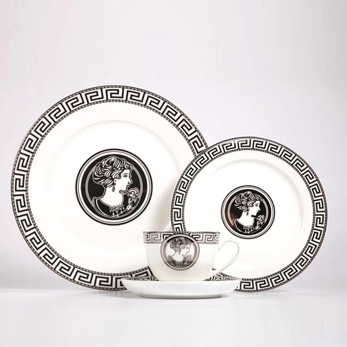 European Style Dinnerware Set Service for 2 Bone China Dinnerware Sets Unbreakable Porcelain Dinner Sets Coffee Cup and Saucer Tableware Set Steak Dinner Plates Dish Set (8Pcs)