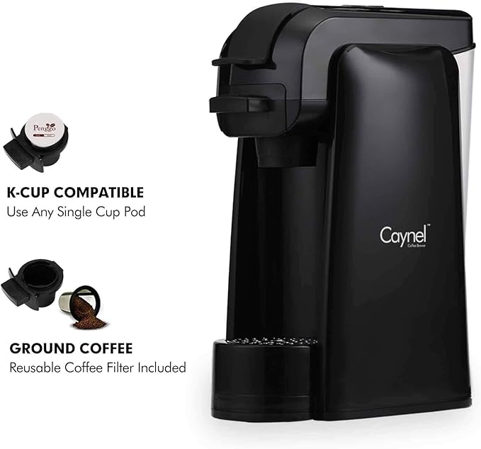Single Serve Coffee Maker Coffee Machine for Most Single K-Cup Pods and Ground Coffee Included Reusable Coffee Filter. Removable Water Tank Rapid Brew Technology 1000 Watts (Black)