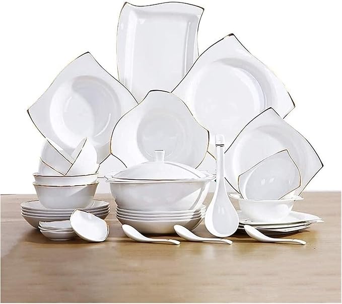 Dinnerware Set Dinner Party Tableware Service Set Ceramics Dinnerware Set with 48-Piece Bowl/Dish/Soup Pot/Spoon|Bone China Dinner Sets Gold Pattern Porcelain Combination Se