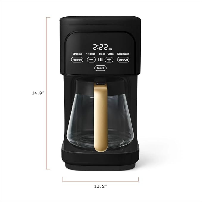 12 Cup Programmable Coffee Maker with Glass Carafe Reusable Filter and Touch Display (Black Sesame)